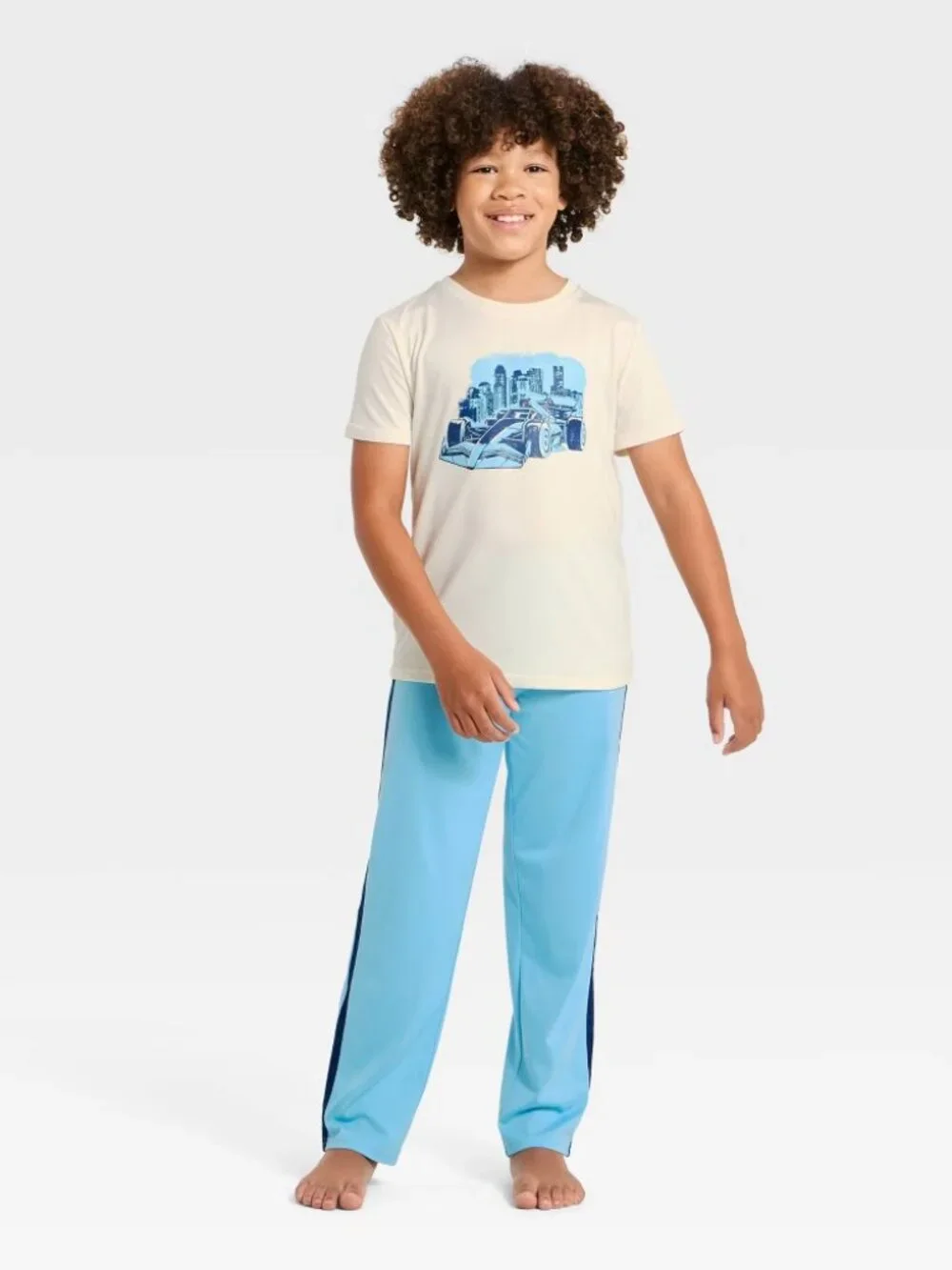 Boys' 3pc Race Car Short Sleeve Pajama Set - Cat & Jack™ Cream/Blue L